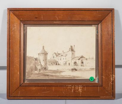 null Ecole FRANCAISE du XIXème siècle, Vue de château, Lavis, A vue: 17 x 24 cm -...