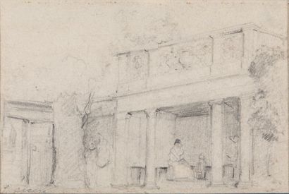 null Eugène CICERI (Paris 1813 - Bourron-Marlotte 1890), Femme assise sous un portique,...