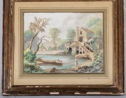 null Ecole FRANCAISE du XIXème siècle, Deux paysages lacustres, gouaches, 15 x 19...