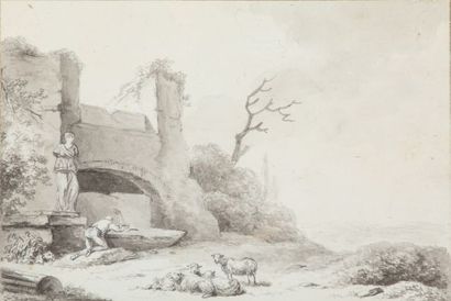 null Charles Marcel ESCHARD (Caen 1748- Paris 1810), Paysage aux moutons, berger...