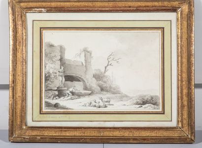 null Charles Marcel ESCHARD (Caen 1748- Paris 1810), Paysage aux moutons, berger...