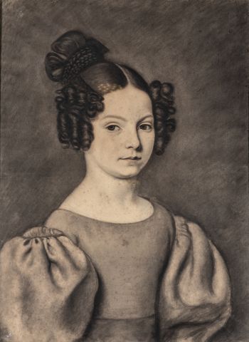 null Ecole FRANCAISE du XIXème siècle,Vers 1830-1840, Portrait de jeune fille coiffée...