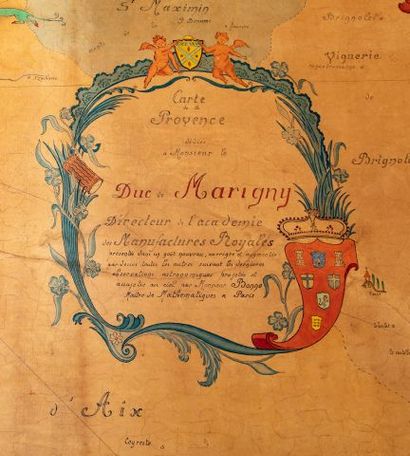 null Grande carte de Provence aquarellée « dédiée à 
Monsieur le Duc de Marigny,...