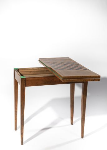 null Table à jeux à plateau déployant pivotant en bois naturel et bois de placage...