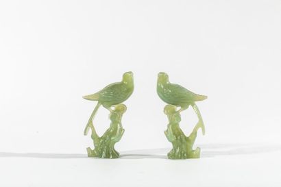 null CHINE. Ensemble de figurines en serpentine figurant des oiseaux du paradis et...