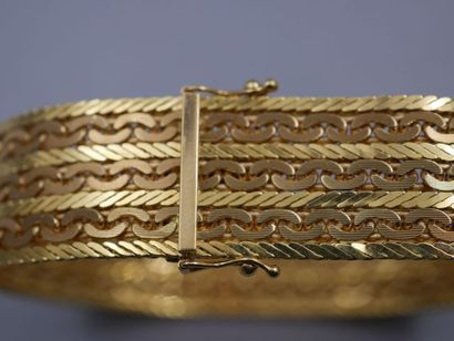 null Bracelet souple à mailles tressées en or jaune 18k - Poids : 52,7gr - Longueur...