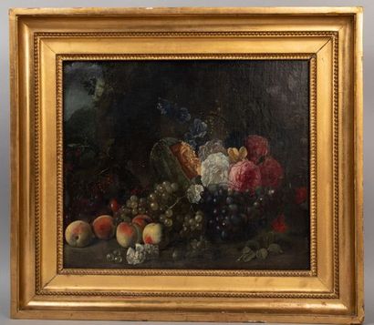 null Ecole FLAMANDE du début du XIXème siècle
Fleurs et fruits
Toile
46 x 52 cm....