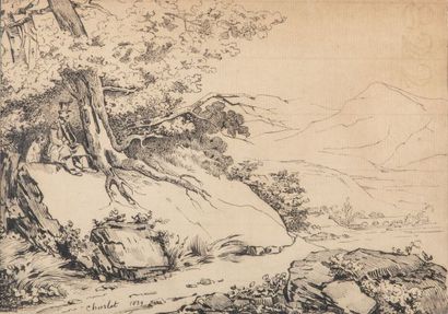 null Nicolas-Toussaint CHARLET (Paris 1792 - Paris 1845), Paysage aux rochers, Mine...