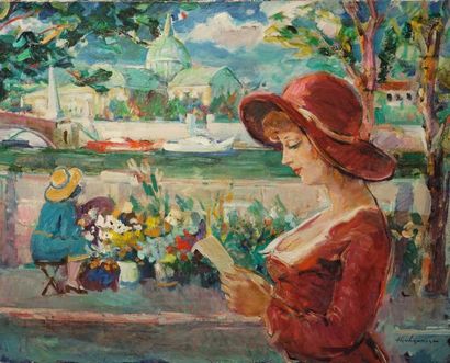 null Hovhannes HAROUTIOUNIAN (1950), Femme à la lecture, Huile sur toile, 74 x 92...