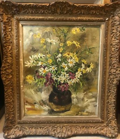 null Catherine GUERIN (XX) – Bouquet de marguerite – Huile sur toile – 56x46cm