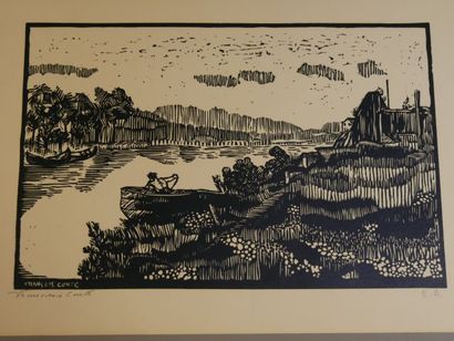 null François CONTE (1930), bord de rivière, épreuve d'artiste, signée en bas à gauche,...