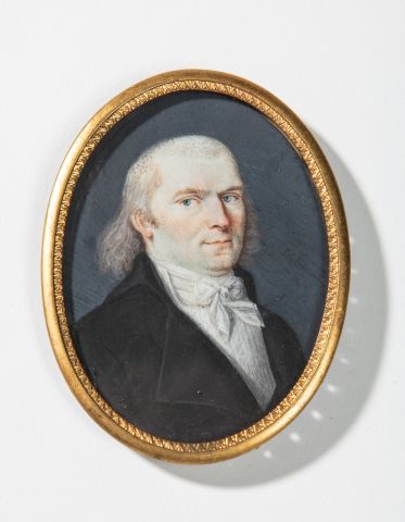 null Miniature du XIXème siècle, portrait d'homme sur ivoire dans une monture en...