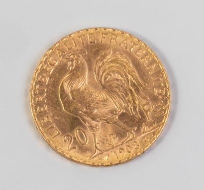 null France. 20 francs or, coq, 1908, poids: 6,3 gr.