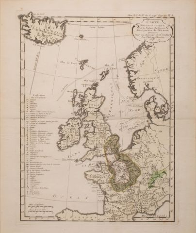 null Jolie carte minéralogique - Europe: France et Angleterre, 1746, M. Guettard...
