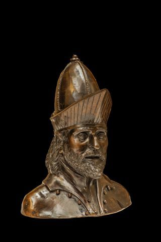 null Portrait de Jean VIII-Tête sculptée en bronze à belle patine médaille, représentant...
