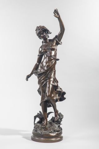 null Auguste MOREAU -( 1834-1917) Le printemps - Sculpture en bronze à patine sombre...