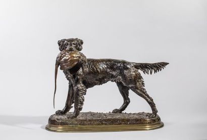 null Jules MOIGNIEZ-(1835-1894) Chien de chasse avec faisan dans la gueule- Groupe...