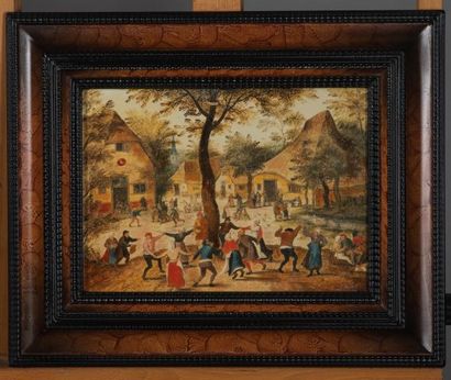 null Ecole flamande, style XIXème - Scène fête de village dans le goût de Brueghel...