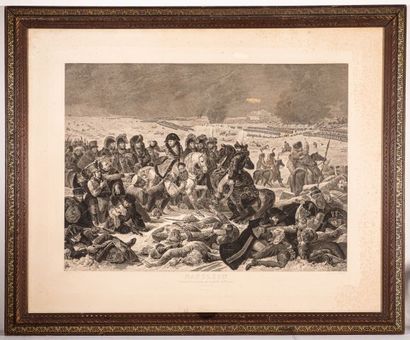 null Gravure représentant Napoléon sur le champ de bataille d'Eylau, le 9 février...