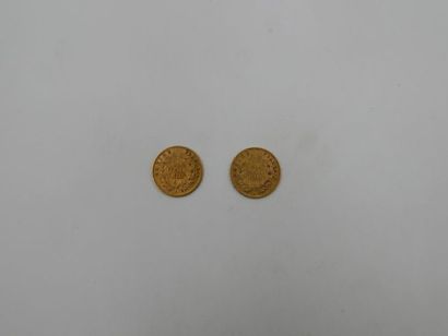 Deux pièces de 20 francs en or : 2 pièces...