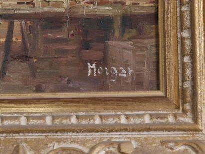 null MORGAN - Le marché - Huile sur toile -Signée en bas à droite - XIXème - 44,5x43,5cm...