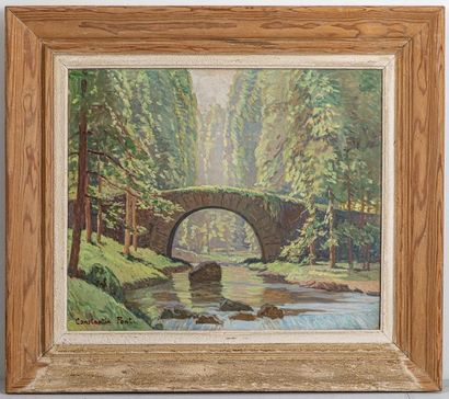 null Constantin FONT (1890-1954), Pont traversant une rivière, Huile sur toile, signée...
