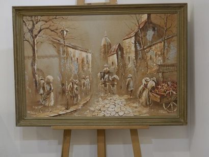 null Ensemble de 5 toiles: CHAUMENY, Scène de chasse, Huile sur toile, 47 x 94 cm....
