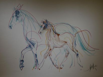 null Raymond MORETTI (1931-2005) - Epreuve d'artiste représentant Un cheval et son...
