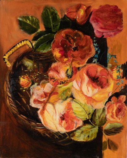null William MERCIER (Xxème),6 Bouquet de fleurs roses Huile sur toile signée en...