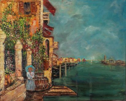 null William MERCIER (XX ème), Venise le grand canal Huile sur toile signée en bas...