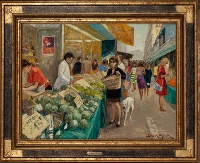 null William MERCIER (XX ème), Le marché Huile sur toile signée en bas à droite 20...