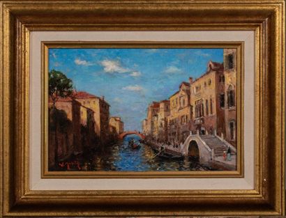 null William MERCIER (Xxème) Vue de Venise Huile sur toile Signée en bas à gauche...