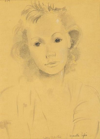 null Mariette LYDIS (1894-1970), Petite Marthe, crayon sur papier jaune, signé et...