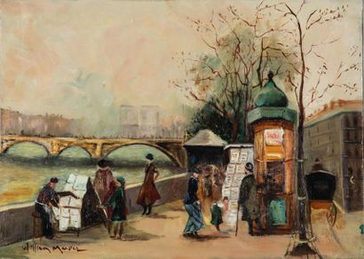 null William MERCIER (XX ème) Paris les quais rive gauche Huile sur toile signée...