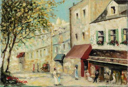 null William MERCIER (XX ème) Place blanche à Montmartre Huile sur toile signée en...