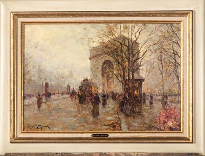null William MERCIER (XX ème), L'arc de triomphe en automne Huile sur toile signée...