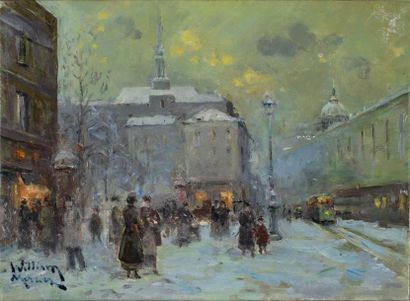 null William MERCIER (XX ème), Paris en hiver Huile sur toile signée en bas à gauche...
