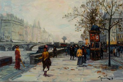 null William MERCIER (Xxème), Paris les quais en hiver Huile sur toile signée en...