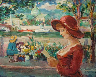 null Hovhannes HAROUTIOUNIAN (1950), Femme à la lecture, Huile sur toile, 74 x 92...