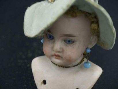null Armand MARSEILLE- Tête de poupée en porcelaine, Yeux bleus- bouche ouverte,...