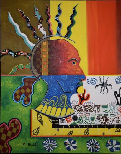 BERTHE Carole "Soleil africain" Huile sur toile 81 x 60 cm signée en bas et à gauche.

Frais...