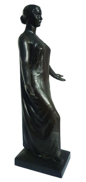DEJEAN Louis (1872-1953) " L'ACCUEIL" Bronze à patine brune, hauteur 66 cm, signé...