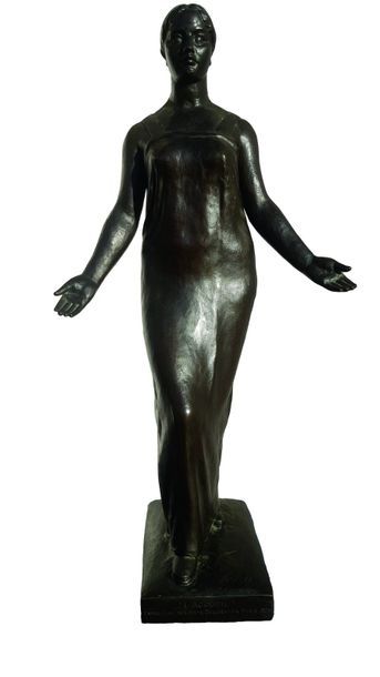 DEJEAN Louis (1872-1953) " L'ACCUEIL" Bronze à patine brune, hauteur 66 cm, signé...