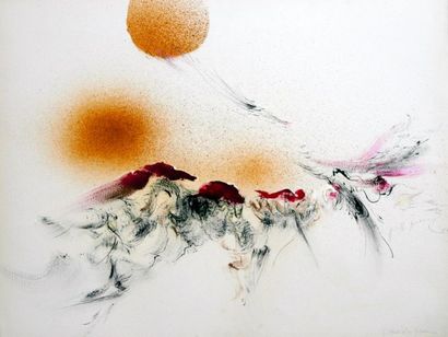 BERRARD Mireille "L'attente d'un solstice" 1977 

Acrylique, encre de Chine pastels...