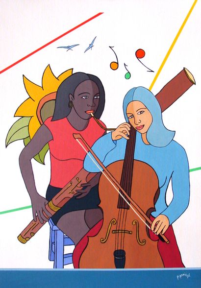 HANIZET Raymond "Composition for Bassoon & Cello (2815)" Acrylic on canvas 67 x 47...