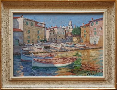 FABRE Auguste Victor (1882-1939) "Saint-Tropez La Ponche" 油画板 46 x 65 cm 有框 63 x...