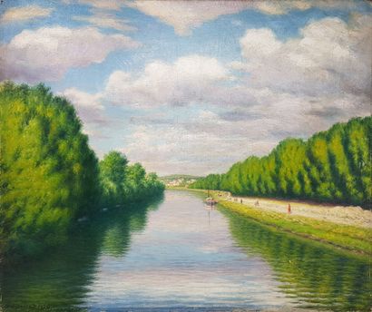 HILLAIRET Anatole Eugène (1880-1928) "Auvers-sur-Oise" Huile sur toile 46 x 55 cm...