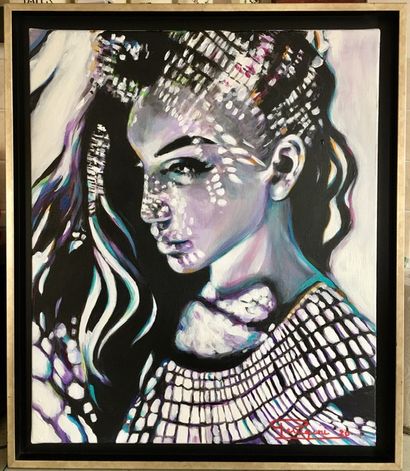 PERUGINI Martine " Soleil de Callas 1 " Peinture acrylique sur toile de lin 46x55...