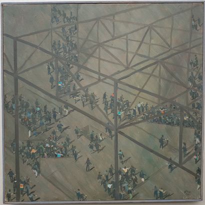 STORA Jean-Pierre (1933-1996) "Intérieur du Centre Pompidou" Huile sur toile 40 x...