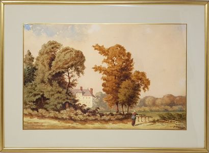 JANVIER Jules (1824-1871) 庄园水彩画 27x41cm，带视图，39x53cm，带画框，右下方有签名。





为法国提供的运输费用。







Le...